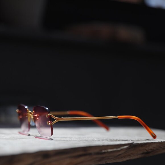 CARTIER C RIMLESS 18K GOLD FILLED PINK Y2K SUNGLASSES - Picture 9 of 16